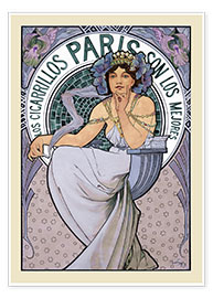 Poster  Los Cigarrillos Paris Maquette, brunette - Alfons Mucha