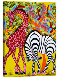 Canvastavla  Zebra with Giraffe in the bush - Omary