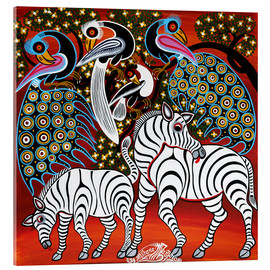Akrylglastavla  Zebras with peacock - Mzuguno