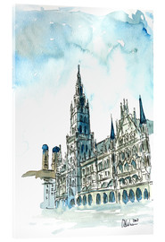 Akrylglastavla  Munich City Hall Aquarell - M. Bleichner