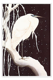 Poster  White Crane on a snowy road - Ohara Koson