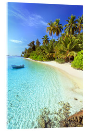 Akrylglastavla  Tropical beach with a boat, Maldives - Matteo Colombo