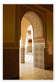 Poster  Large patio columns with azulejos decor, Islamo-Andalucian art, Marrakech Museum, Marrakech, Morocco - Guy Thouvenin