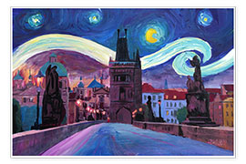 Poster Starry Night in Prague   Van Gogh Inspirations on Charles Bridge in Czech Republic