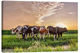 Canvastavla  beautiful sunset cows gathering - Remco Gielen