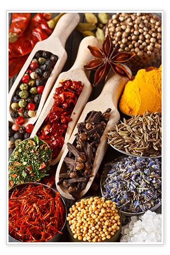 Poster Aromatiska, färgglada kryddor och örter
