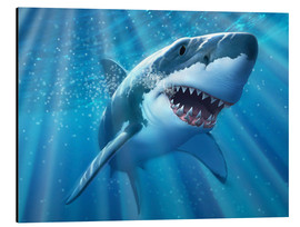 Aluminiumtavla  A Great White Shark with sunrays just below the surface. - Jerry LoFaro