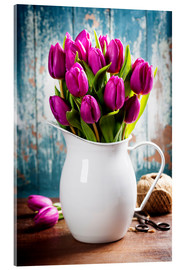 Akrylglastavla  Purple Tulips in an enamel jug