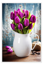 Poster  Purple Tulips in an enamel jug