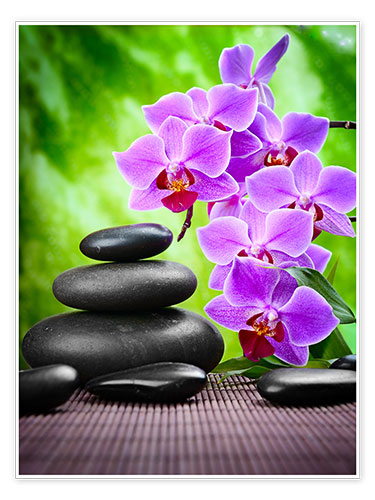 Poster Zen basaltsten och orkidé