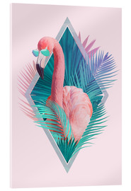 Akrylglastavla  Tropiska löv med flamingo - Robert Farkas