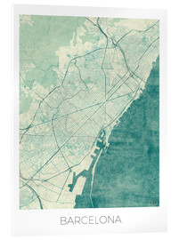 Akrylglastavla  Karta över Barcelona, blå - Hubert Roguski