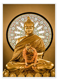 Poster  Buddha statue and Wheel of life background