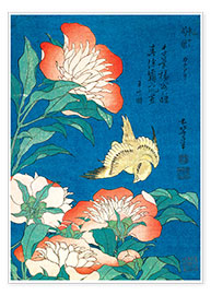 Poster  Peonies and Canary - Katsushika Hokusai