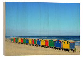 Trätavla  Färgglada strandhytter på Muizenbergs strand - HADYPHOTO