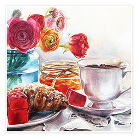 Poster  Coffee and croissant breakfast - Maria Mishkareva