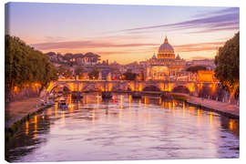Canvastavla  Skyline of Rome in a magenta dawn
