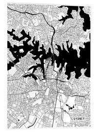 Akrylglastavla  Sydney Australia Map - Main Street Maps