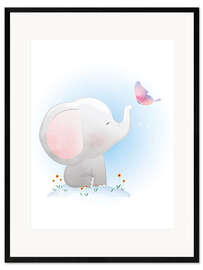 Inramat konsttryck  Elephant and butterfly - Kidz Collection