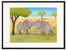 Inramat konsttryck  Elephant siblings - Julia Reyelt